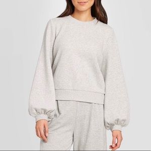 Gray Puff Sleeve Sweatshirt